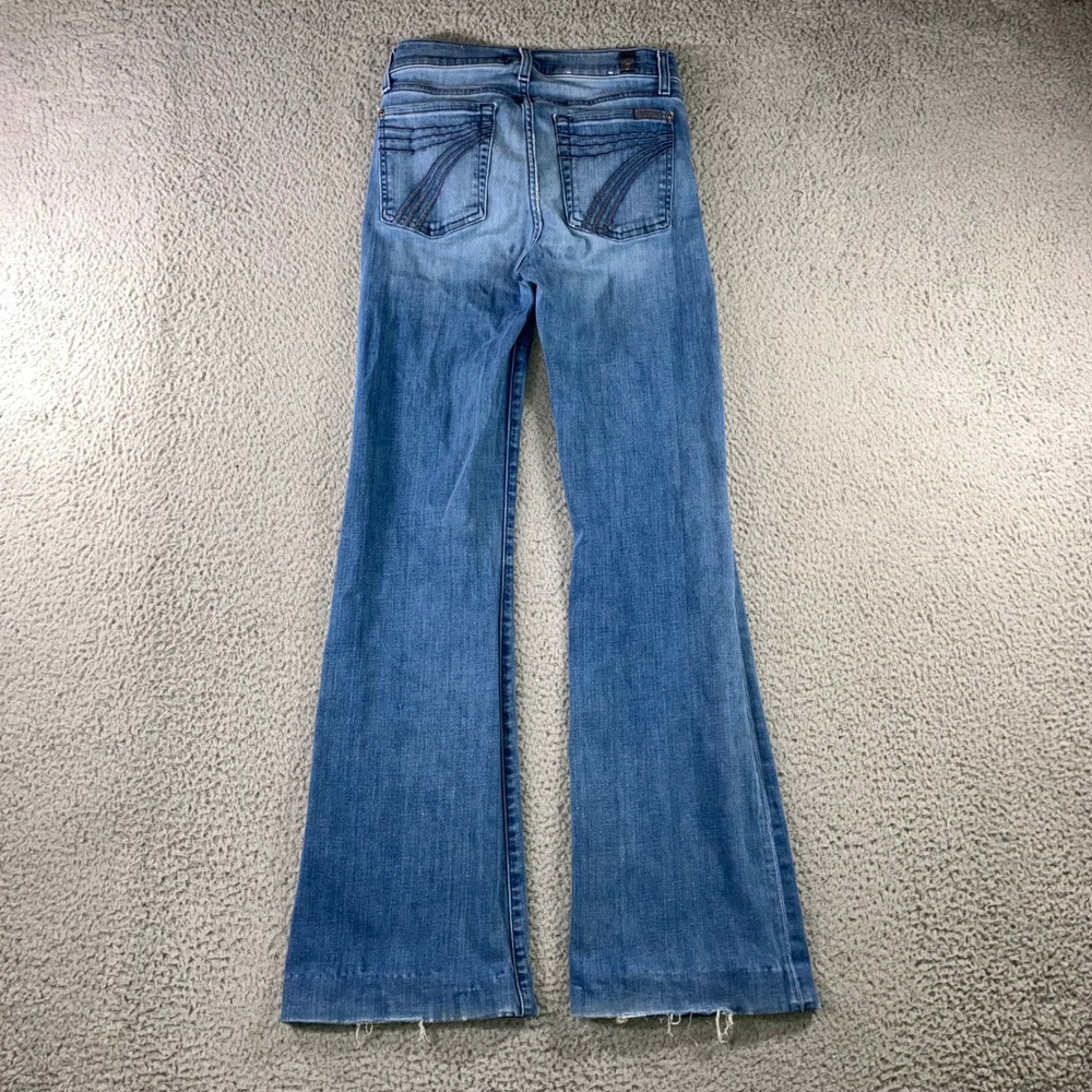 7 For All Mankind Dojo Flare Jeans Womens 26x31.5 Low Rise Blue Distressed Y2K